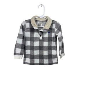 Carters Boys 24M Gray‎ White Buffalo Plaid Sherpa Collar Pullover Top Toddler
